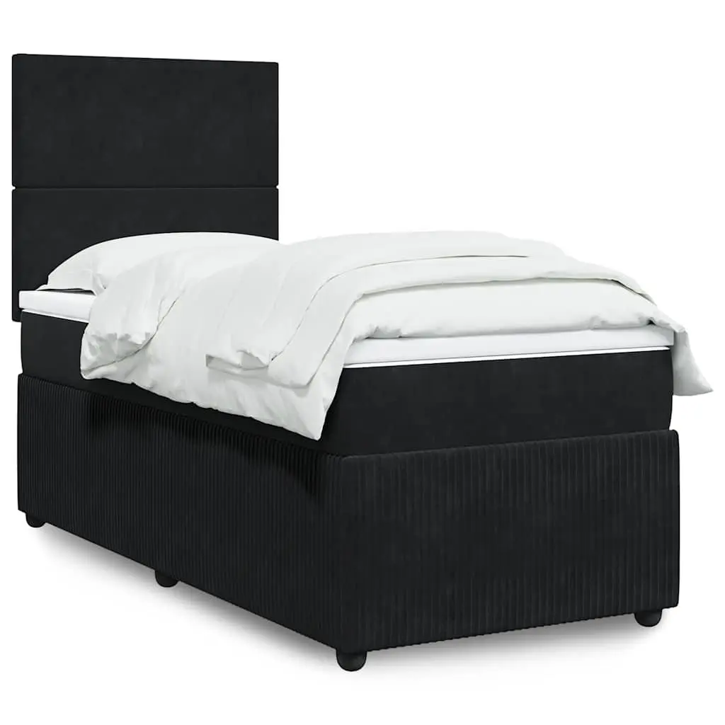 King Single Box Spring Bed with Pocket Mattress Height Adjustable Headboard Velvet Fabric