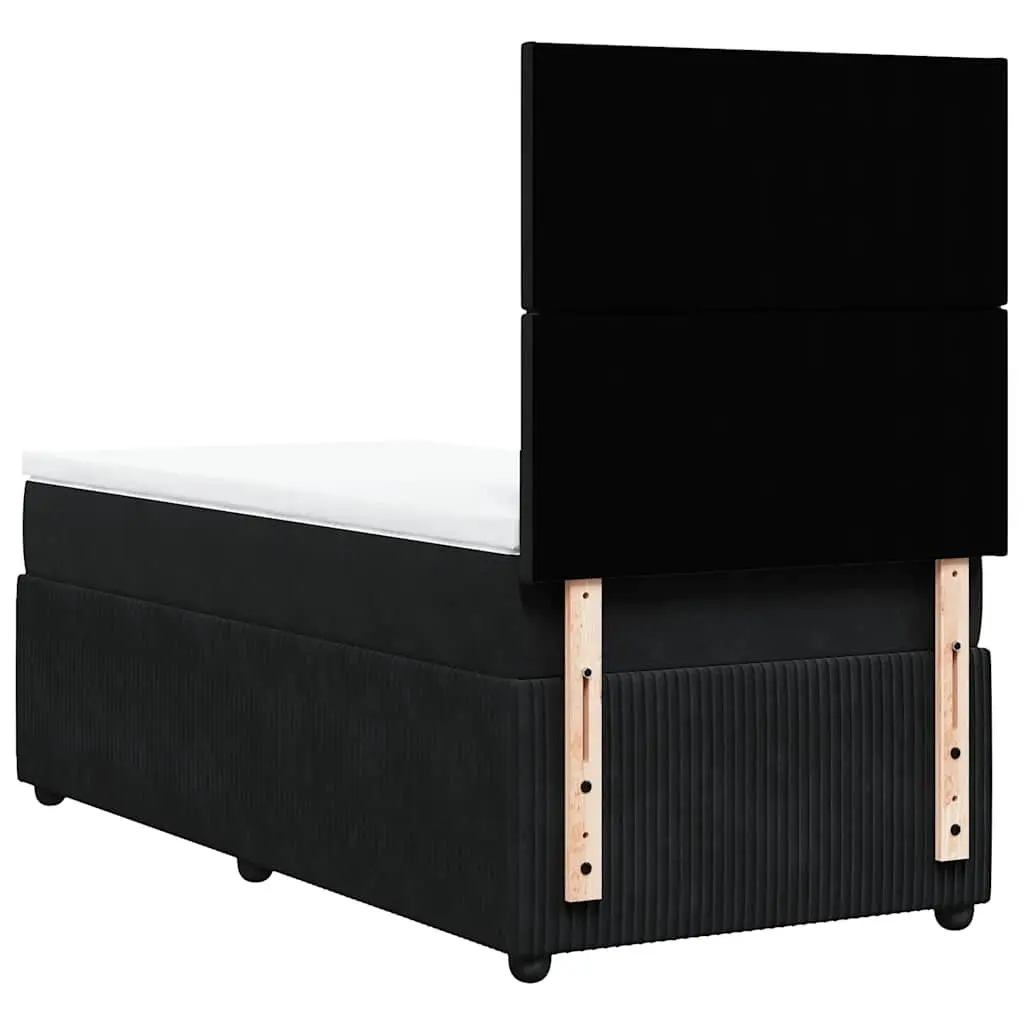 King Single Box Spring Bed with Pocket Mattress Height Adjustable Headboard Velvet Fabric