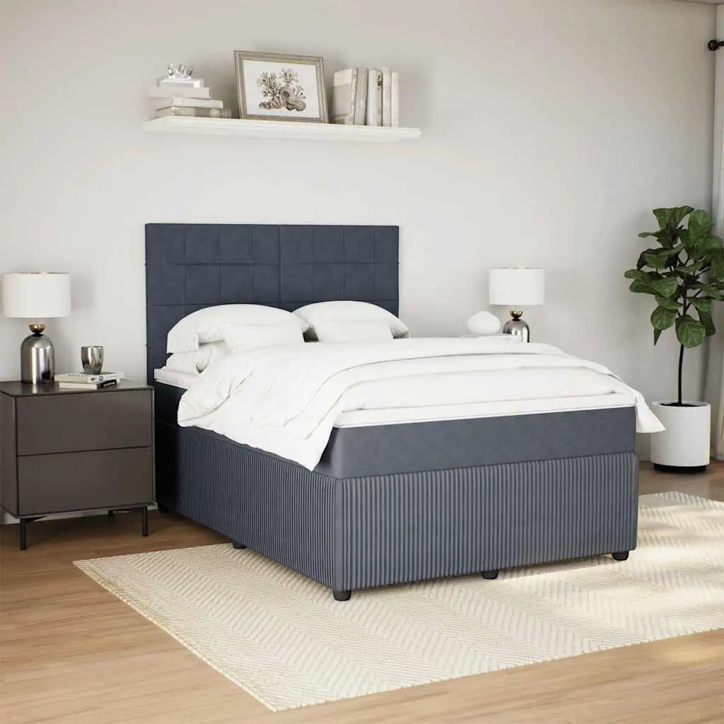 Queen Velvet Upholstered Box Spring Bed with Adjustable Headboard and Pocket Sprung Mattress