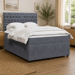 Queen Box Spring Bed with Pocket Mattress Grey Velvet Adjustable Headboard