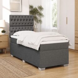 Box Spring Bed with Pocket Mattress LED Lights Dark Grey King Single Adjustable