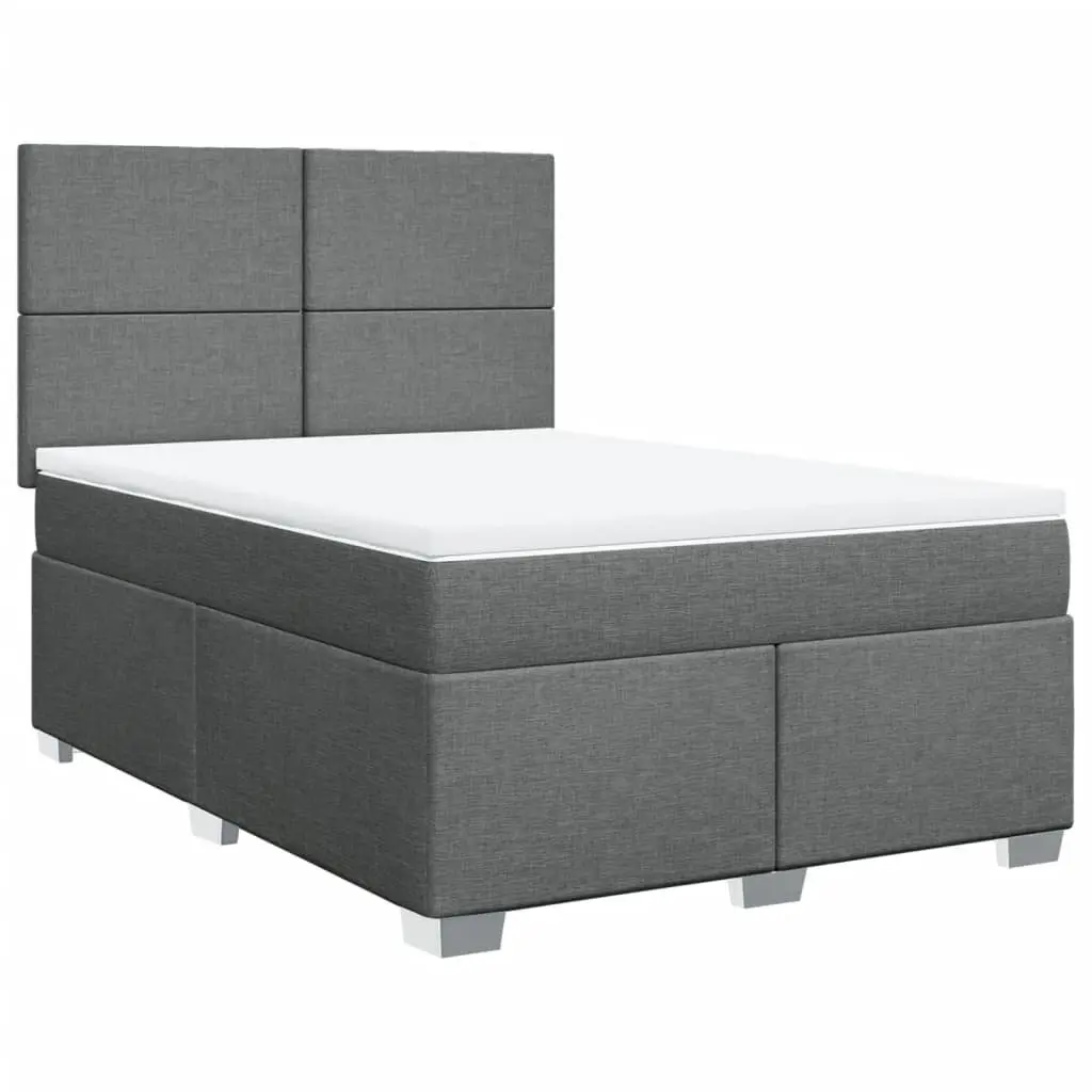 Queen Box Spring Bed Grey with Adjustable Headboard Pocket Spring Mattress and LED Lights