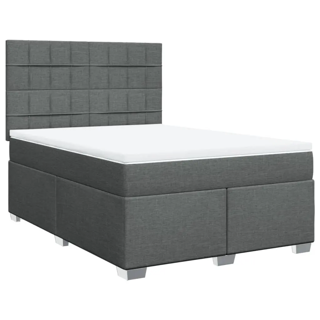 Queen Box Spring Bed with Mattress Dark Grey Fabric Adjustable LED Headboard