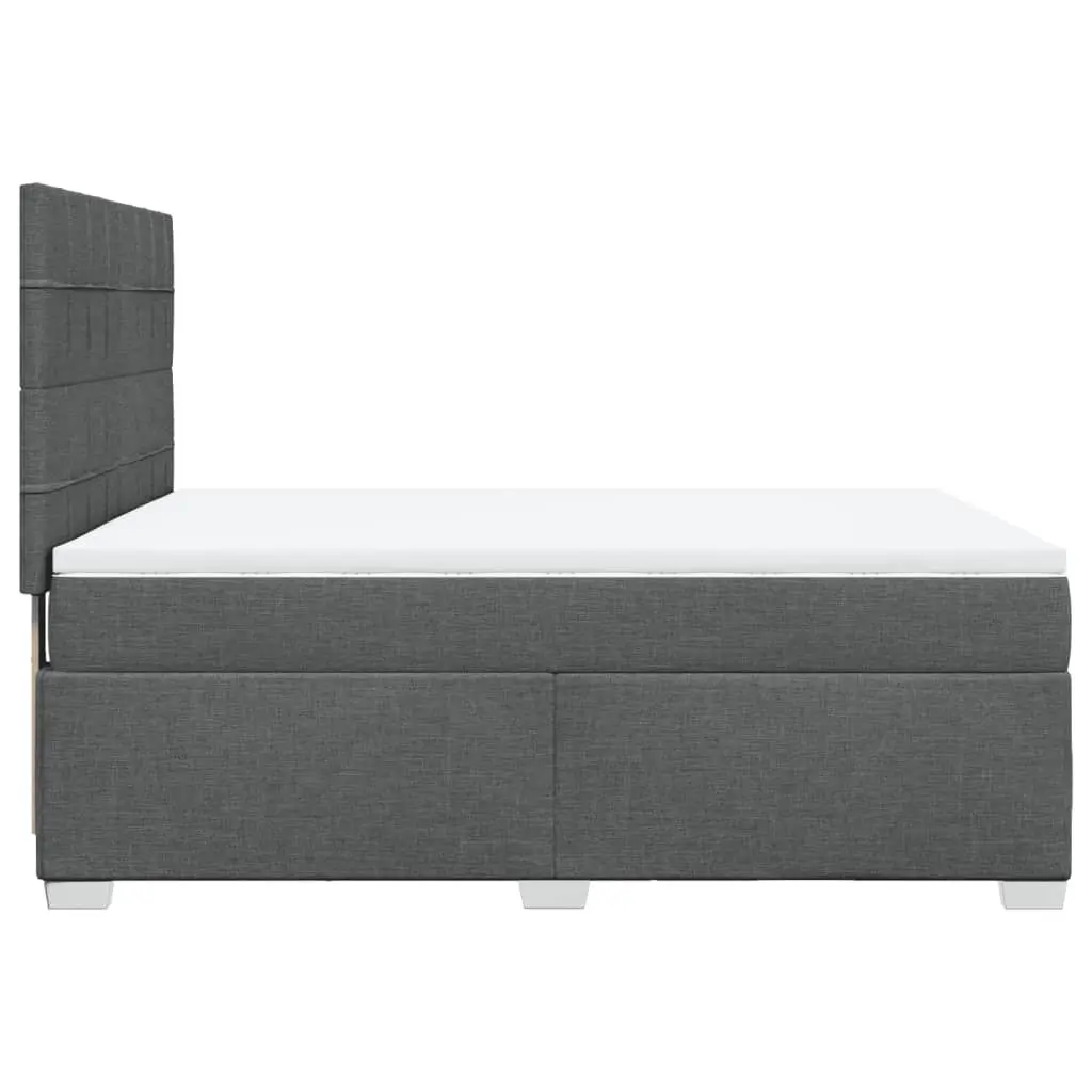Queen Box Spring Bed with Mattress Dark Grey Fabric Adjustable LED Headboard