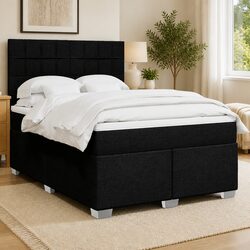 Queen Box Spring Bed with Pocket Mattress LED Lights Adjustable Headboard Black