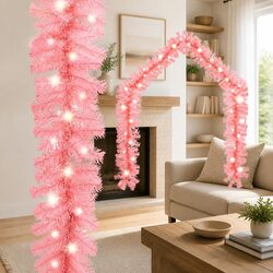 Christmas Garland with LED Lights 20m Pink Holiday Decoration Indoor Outdoor