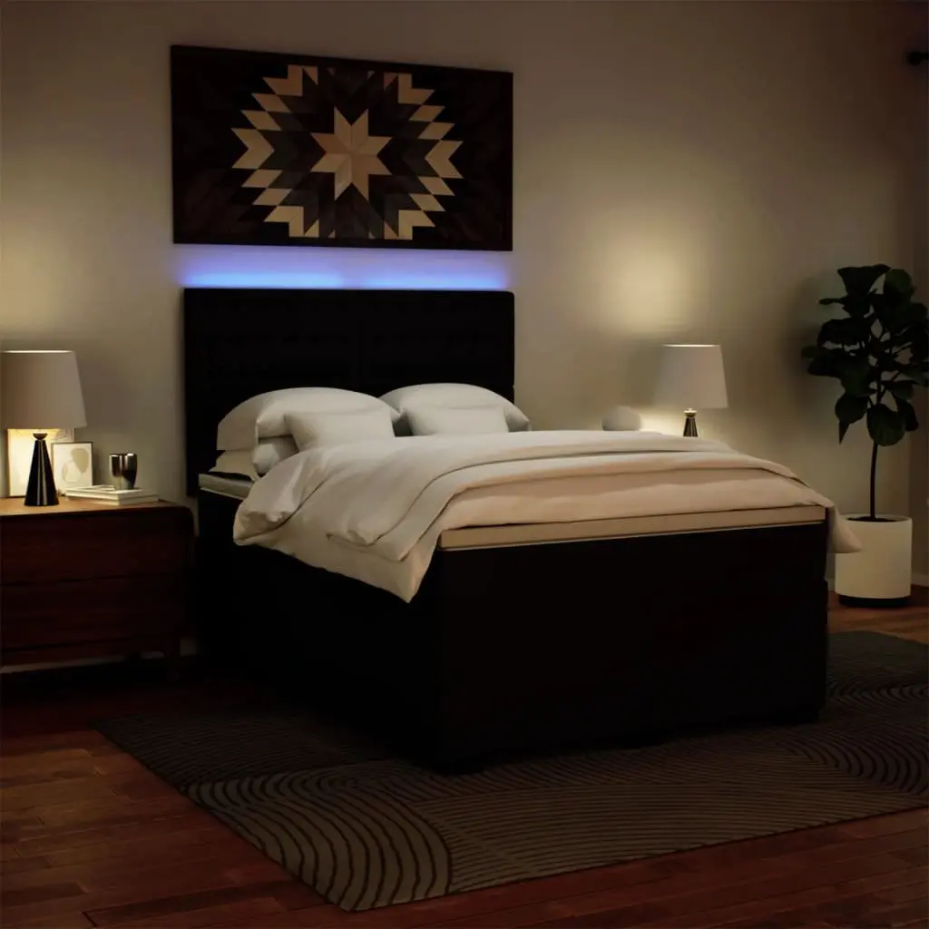 Queen Box Spring Bed with Pocket Mattress LED Lights Faux Leather Adjustable Headboard