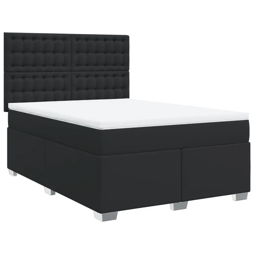 Queen Box Spring Bed with Pocket Mattress LED Lights Faux Leather Adjustable Headboard