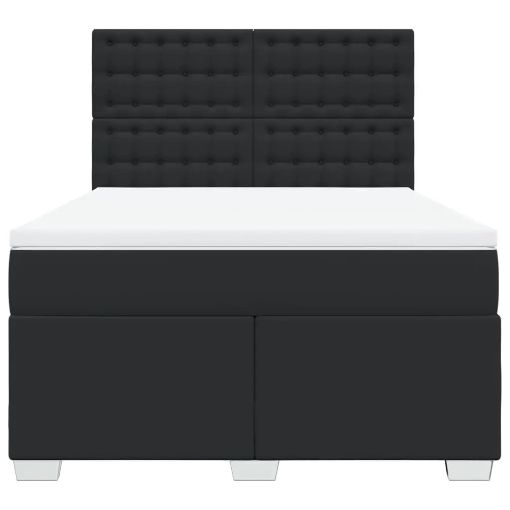 Queen Box Spring Bed with Pocket Mattress LED Lights Faux Leather Adjustable Headboard