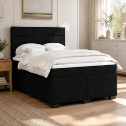 Queen Box Spring Bed with Pocket Spring Mattress LED Lights Adjustable Headboard