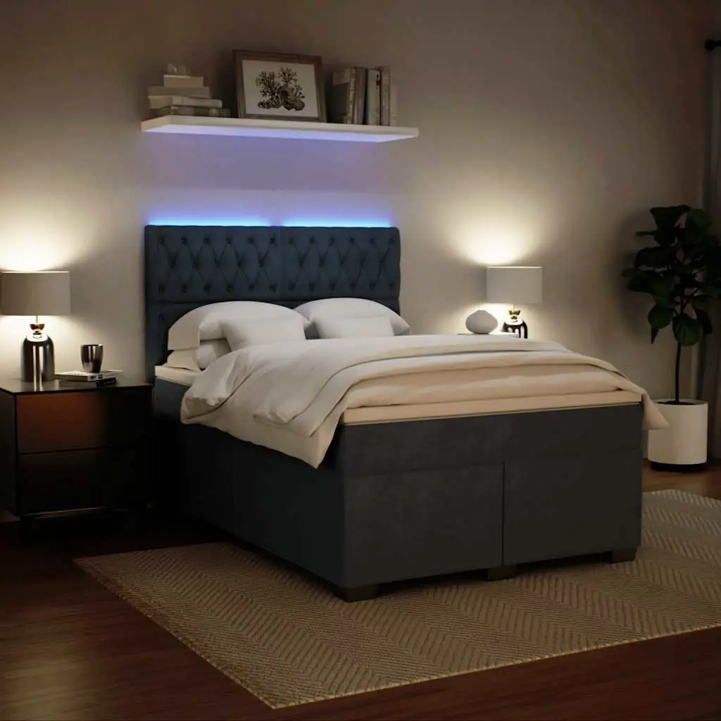 Queen Box Spring Bed with Pocket Sprung Mattress Adjustable Headboard LED Lights