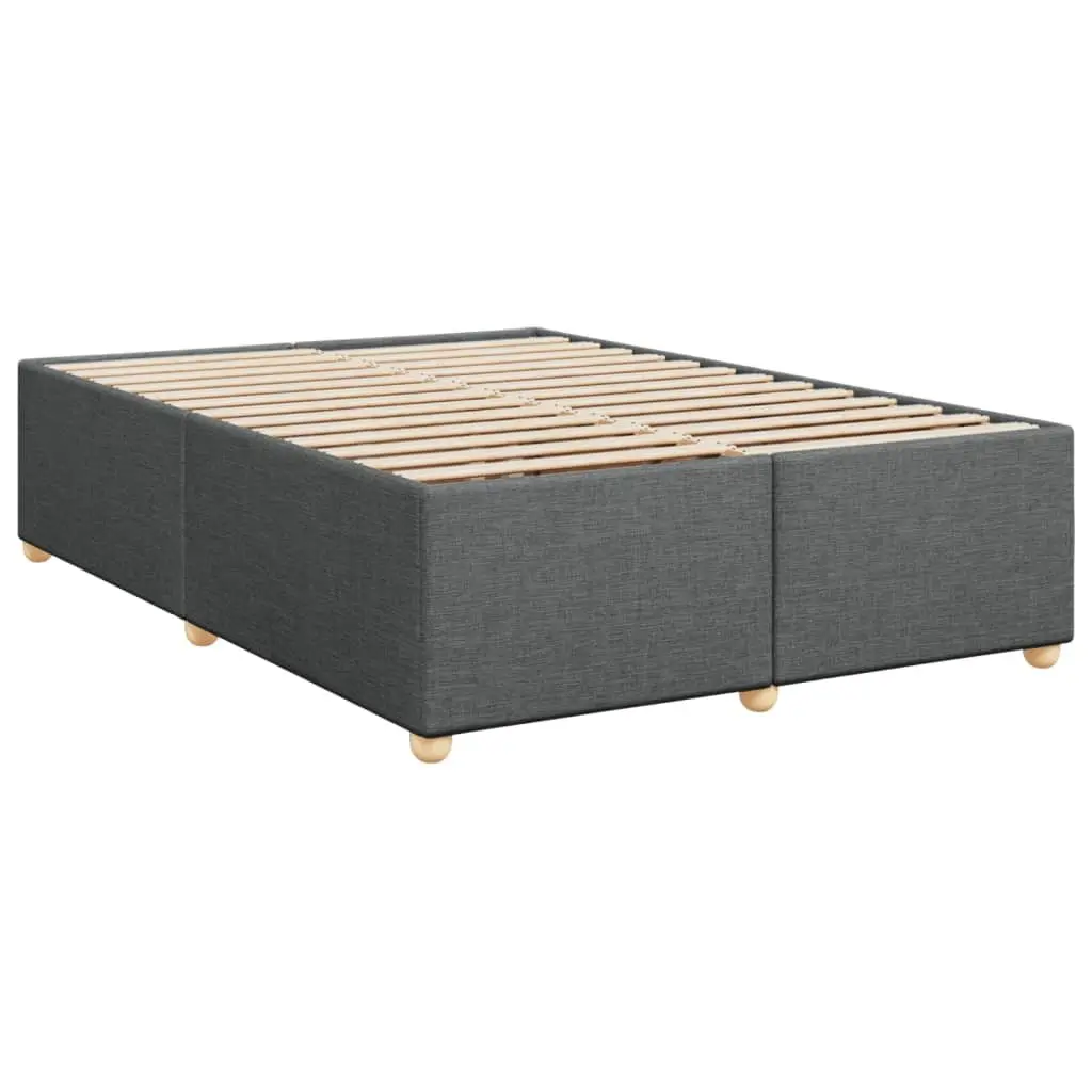 Box Spring Bed Queen Size Dark Grey Fabric LED Headboard