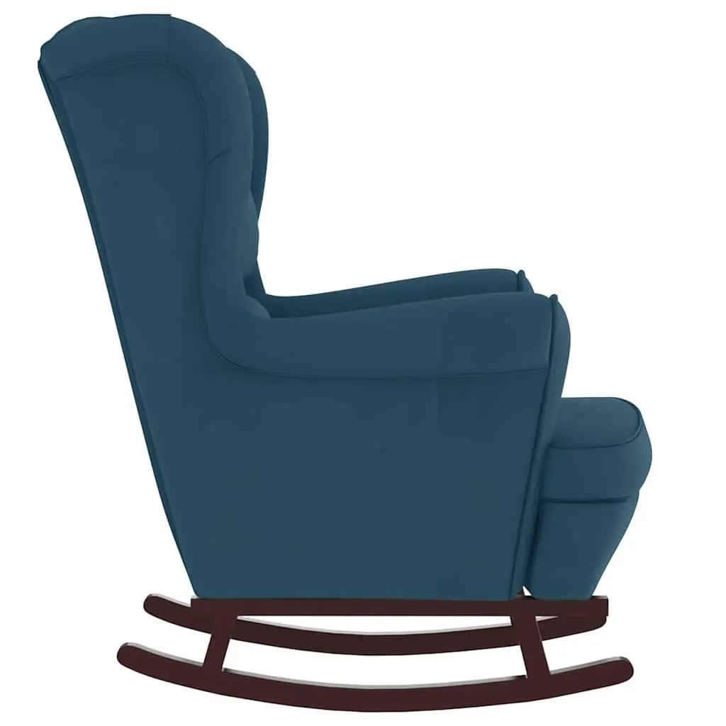 Wingback Rocking Chair Soft Velvet Upholstery Solid Wood Legs Blue