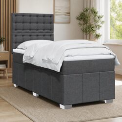 Box Spring Bed with Pocket Spring Mattress LED Lights King Single Grey Fabric