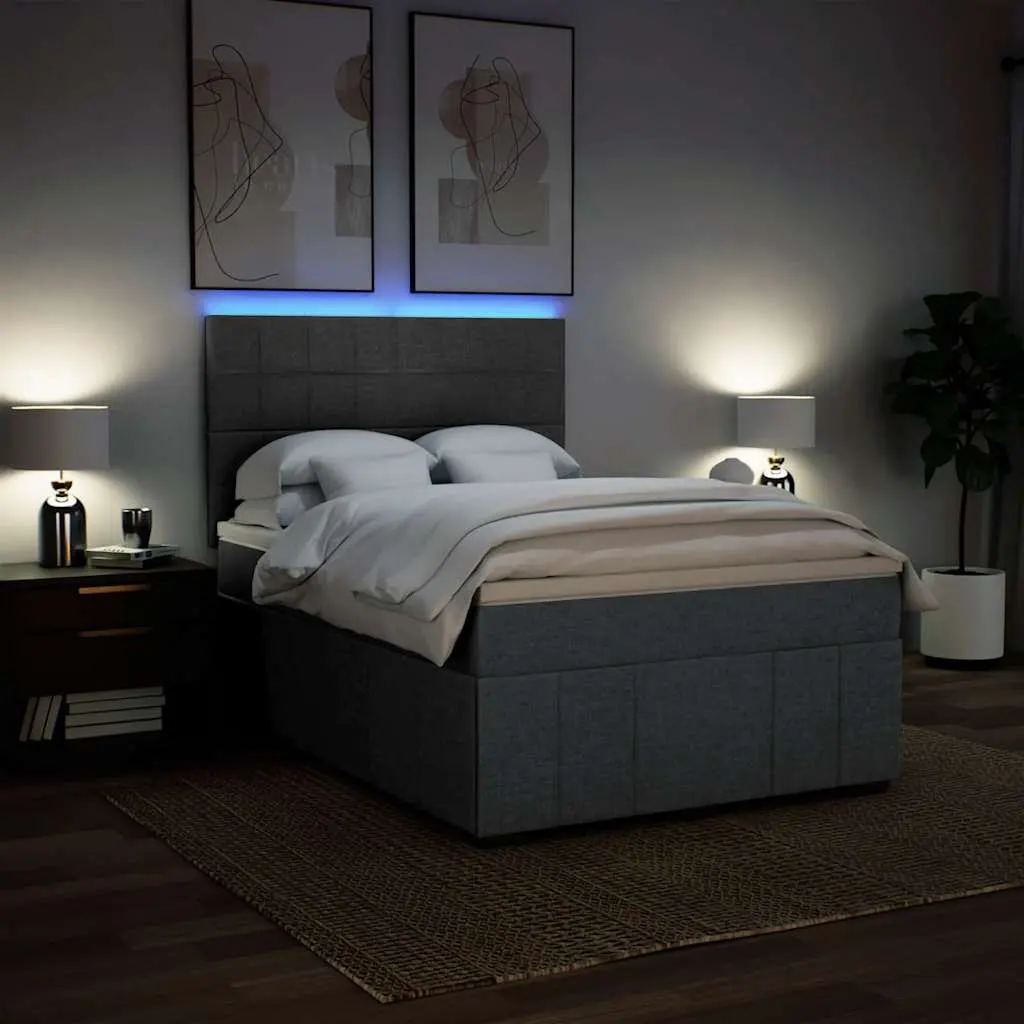Queen Box Spring Bed with Pocket Mattress Height Adjustable LED Lights