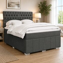 Queen Box Spring Bed with Pocket Mattress LED Lights Adjustable Headboard Grey