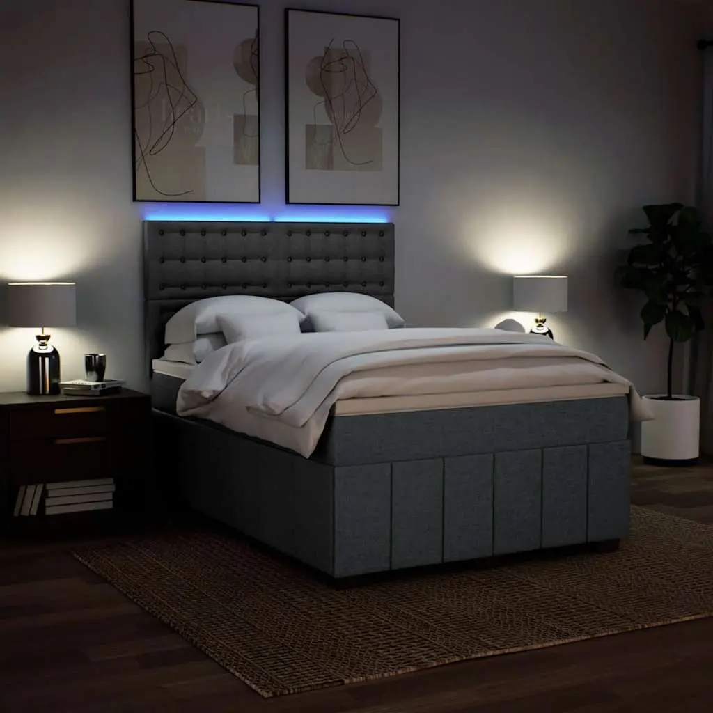 Pocket Mattress Queen Bed Grey with Adjustable Headboard and LED Lighting