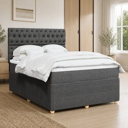 Double Box Spring Bed with Pocket Spring Mattress LED Lights Adjustable