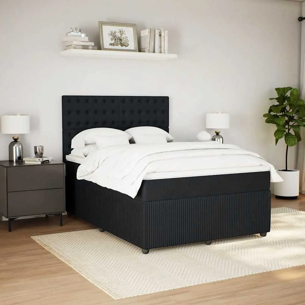 Double Box Spring Bed with Pocket Sprung Mattress Adjustable Headboard LED Lights Black Fabric