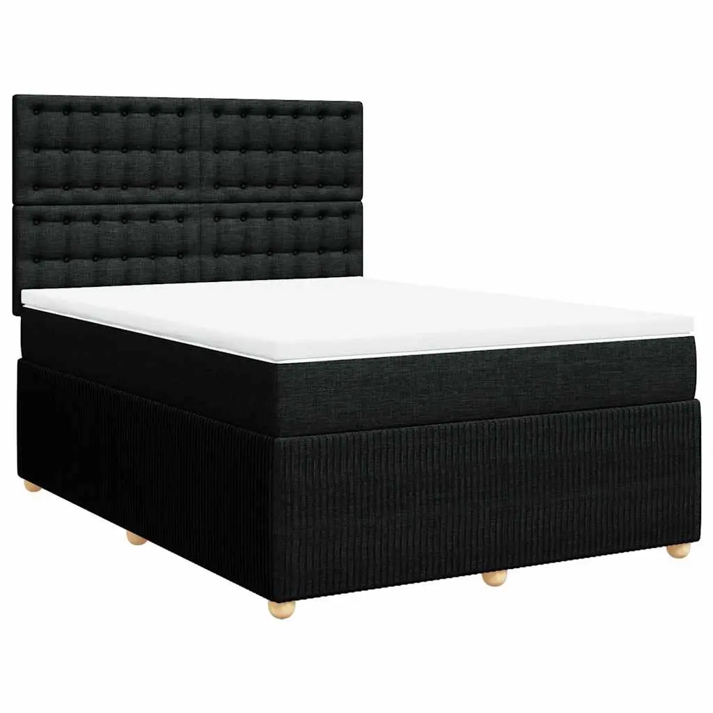 Double Box Spring Bed with Pocket Sprung Mattress Adjustable Headboard LED Lights Black Fabric