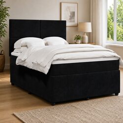 Box Spring Bed with Pocket Spring Mattress LED Lights Adjustable Headboard