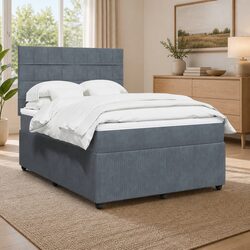 Queen Box Spring Bed with Pocket Mattress LED Lights Adjustable Headboard Grey