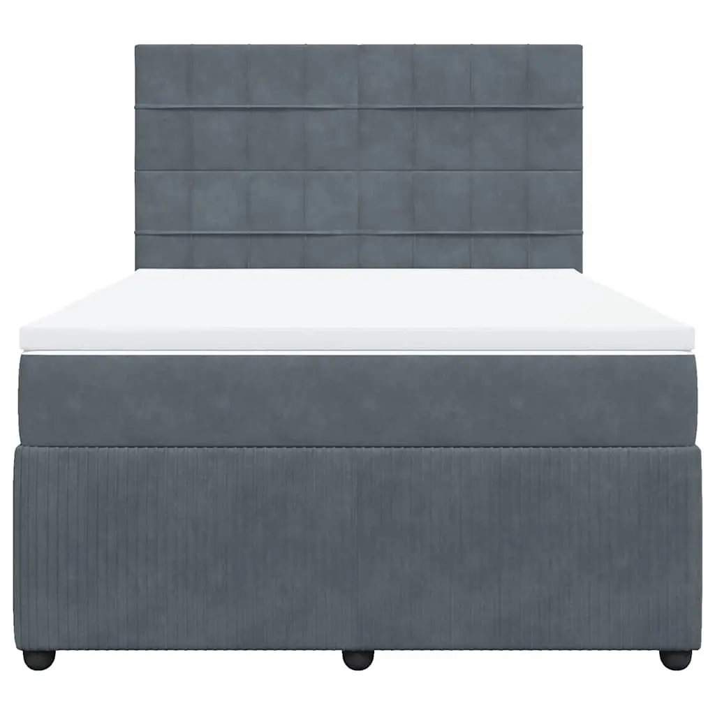 Box Spring Bed Queen Size Dark Grey Velvet LED Headboard