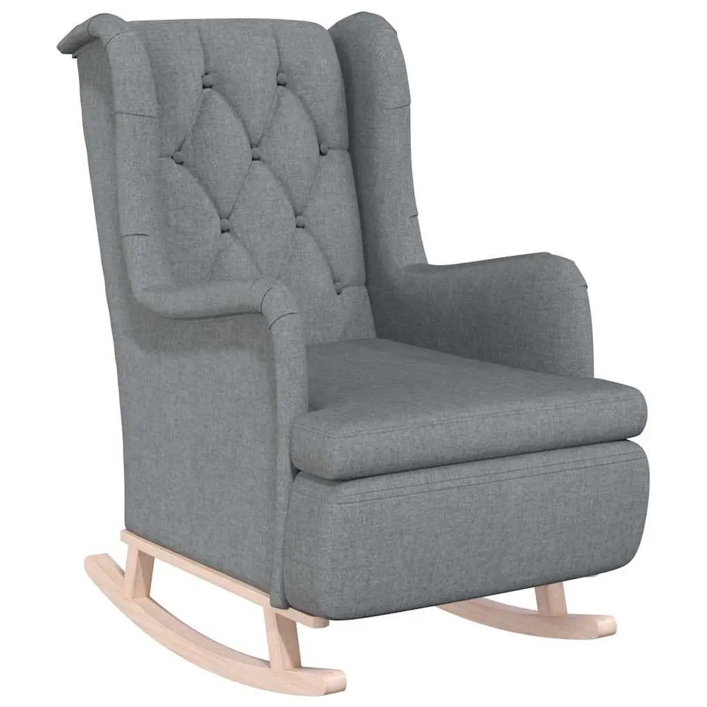 Rocking Armchair Grey Soft Fabric Upholstered Padded Foam Rubber Wood Legs