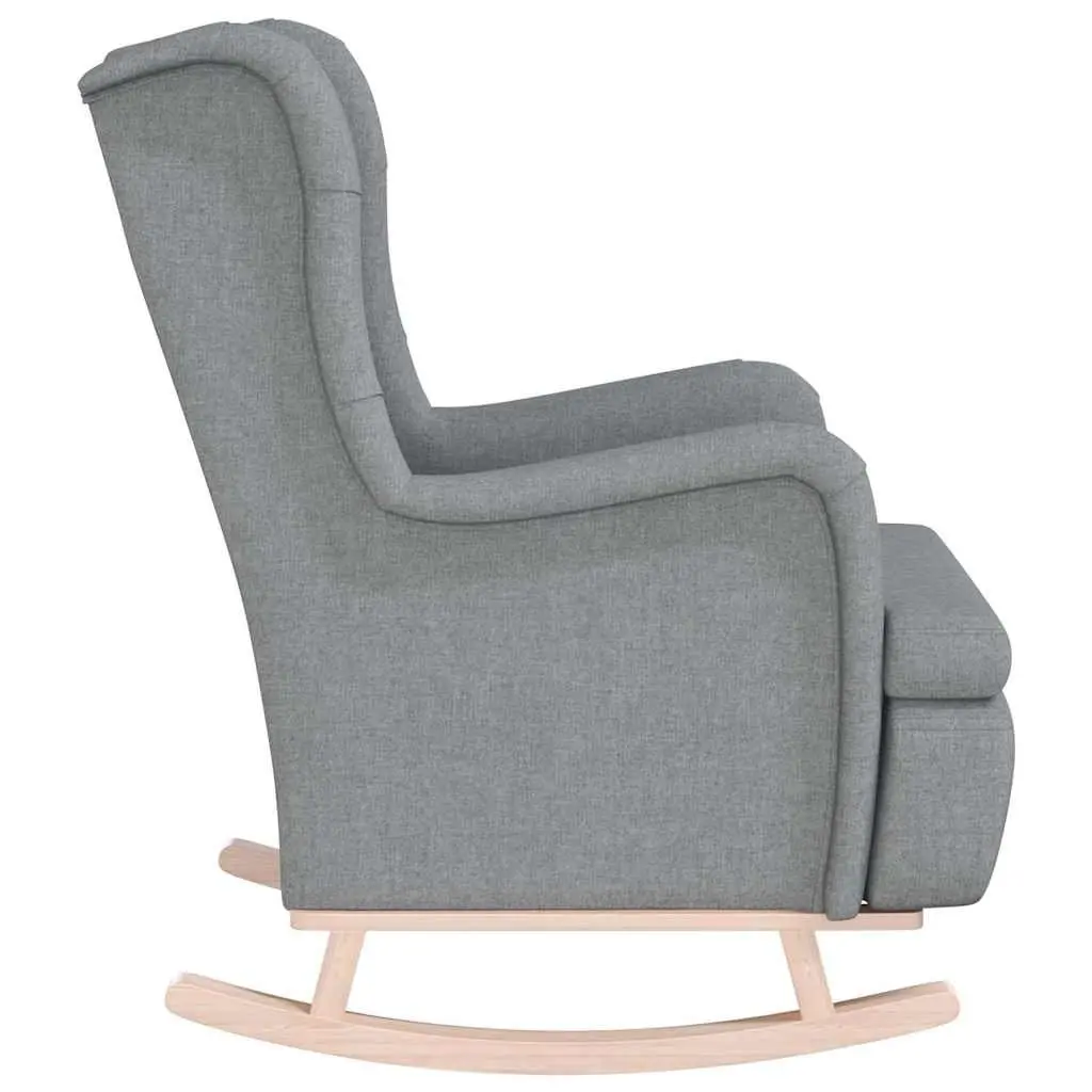 Rocking Armchair Grey Soft Fabric Upholstered Padded Foam Rubber Wood Legs