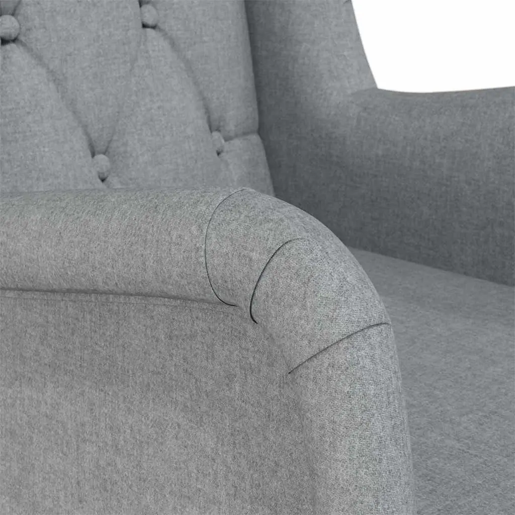 Rocking Armchair Grey Soft Fabric Upholstered Padded Foam Rubber Wood Legs