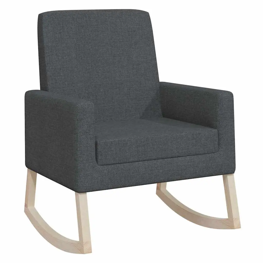 Rocking Chair Grey Fabric Upholstered Wooden Armrest Relaxing