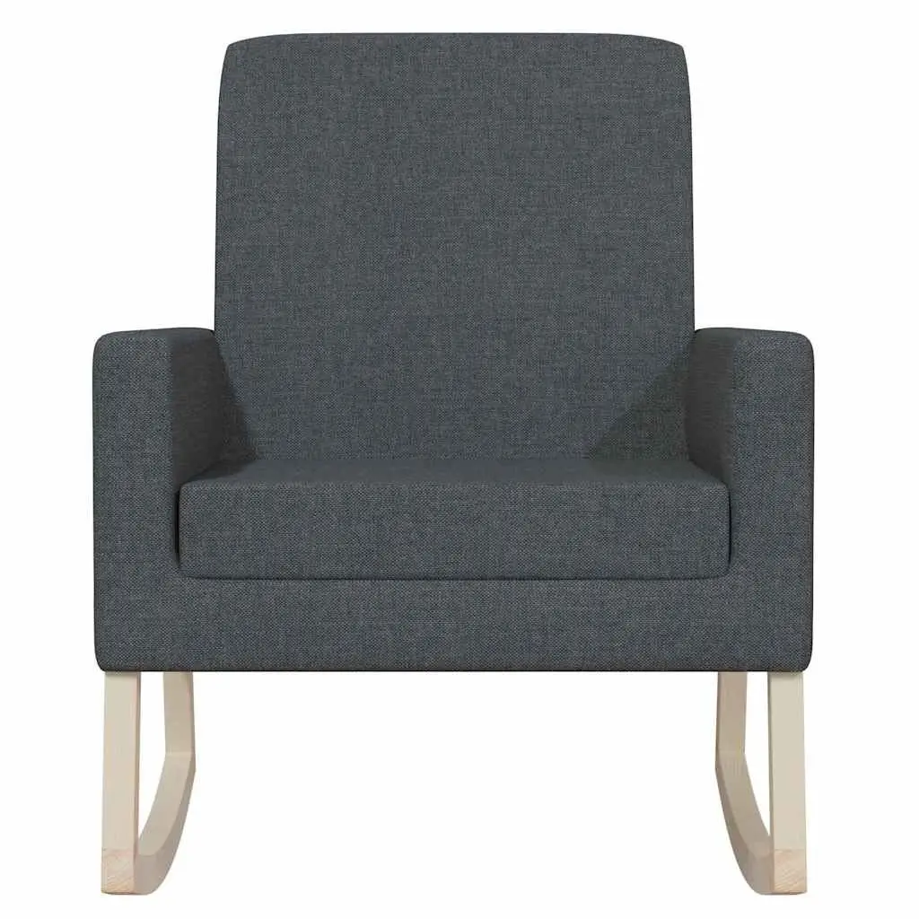 Rocking Chair Grey Fabric Upholstered Wooden Armrest Relaxing