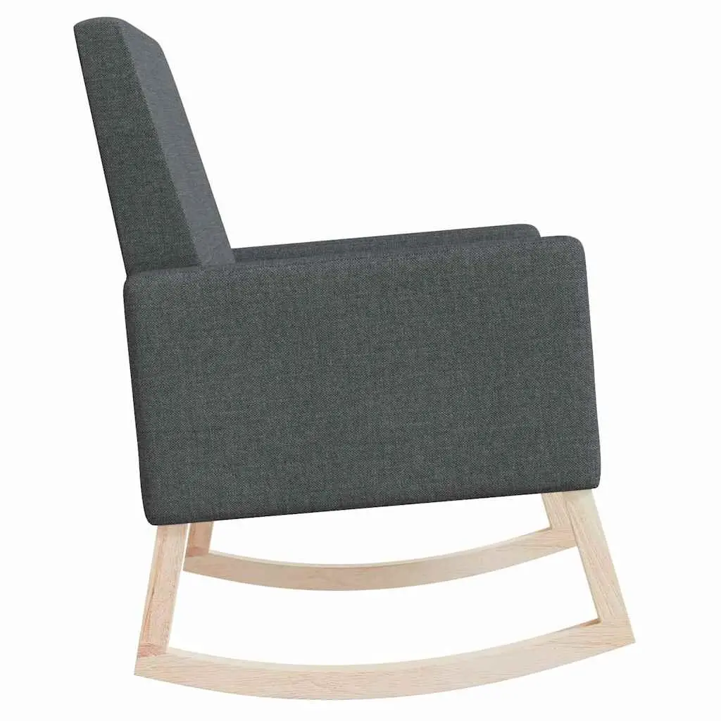 Rocking Chair Grey Fabric Upholstered Wooden Armrest Relaxing