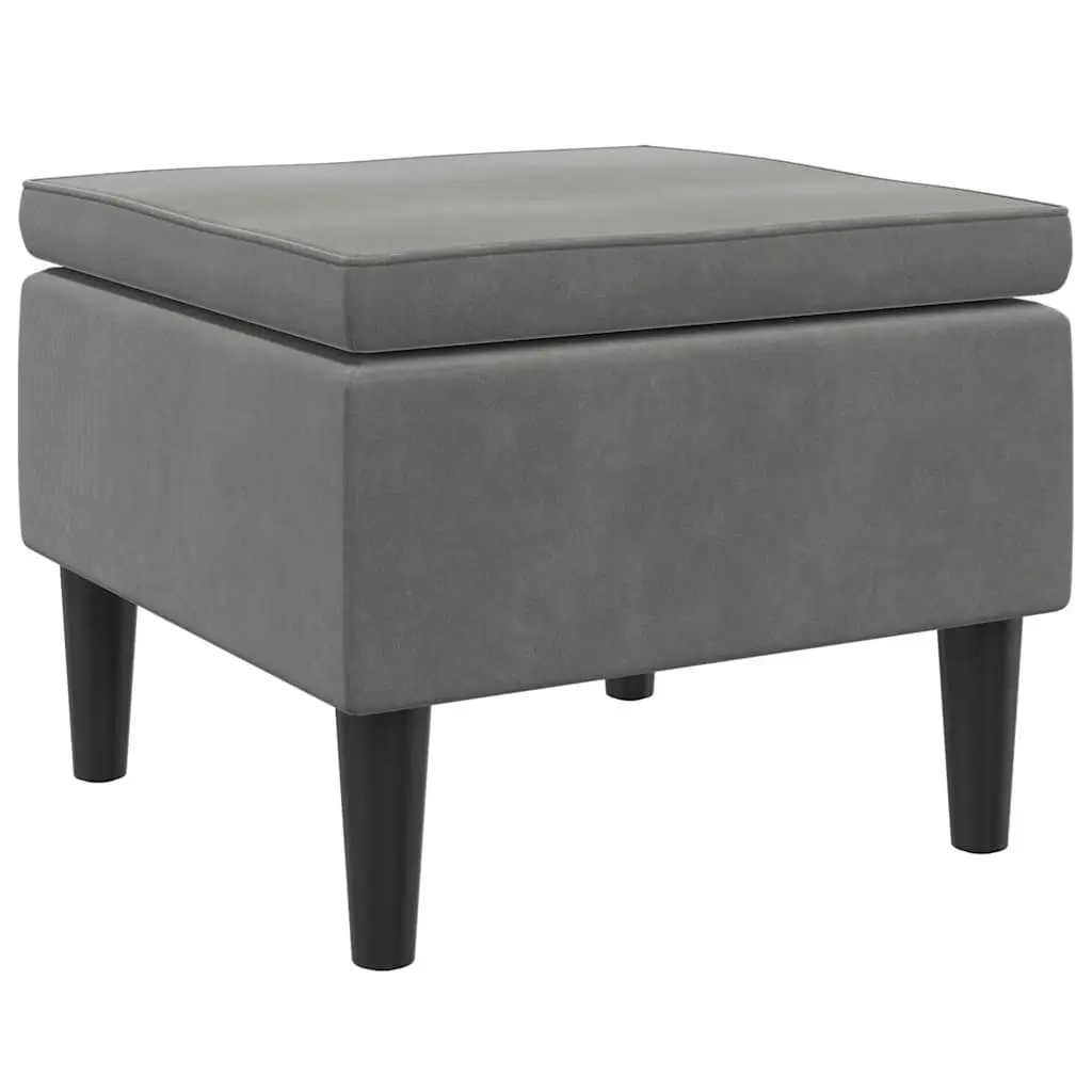 Dark Grey Velvet Stool Compact Size Soft Padded Seat Wooden Legs