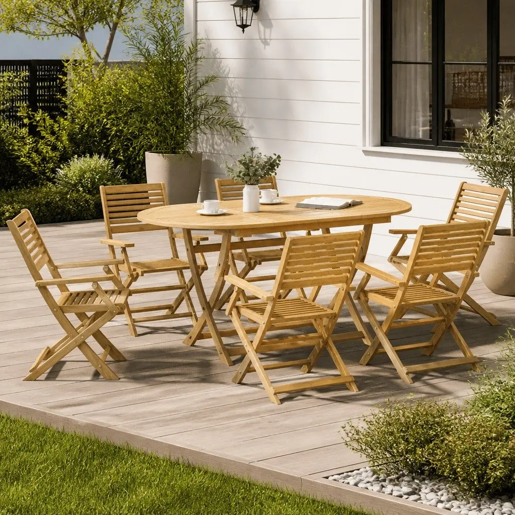 Outdoor Garden Dining Set 7 Piece Foldable Acacia Wood Brown