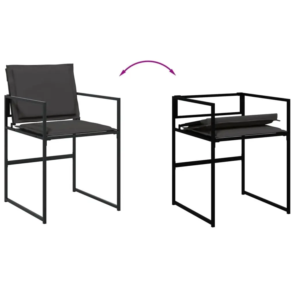 Garden Dining Set 11 Piece Outdoor Furniture Black Textilene Chairs Table Tempered Glass Top Foldable Backrests Removable Cushions