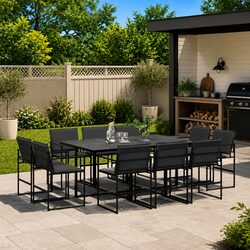 Outdoor Dining Set: 11 Piece Black Textilene Chairs & Table