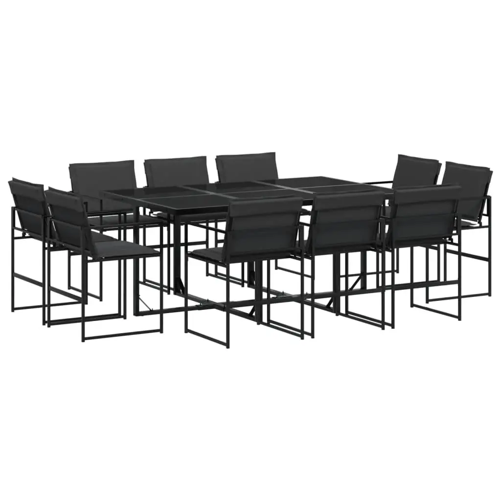Outdoor Dining Set 11 Piece Textilene Chairs and Tempered Glass Table Black