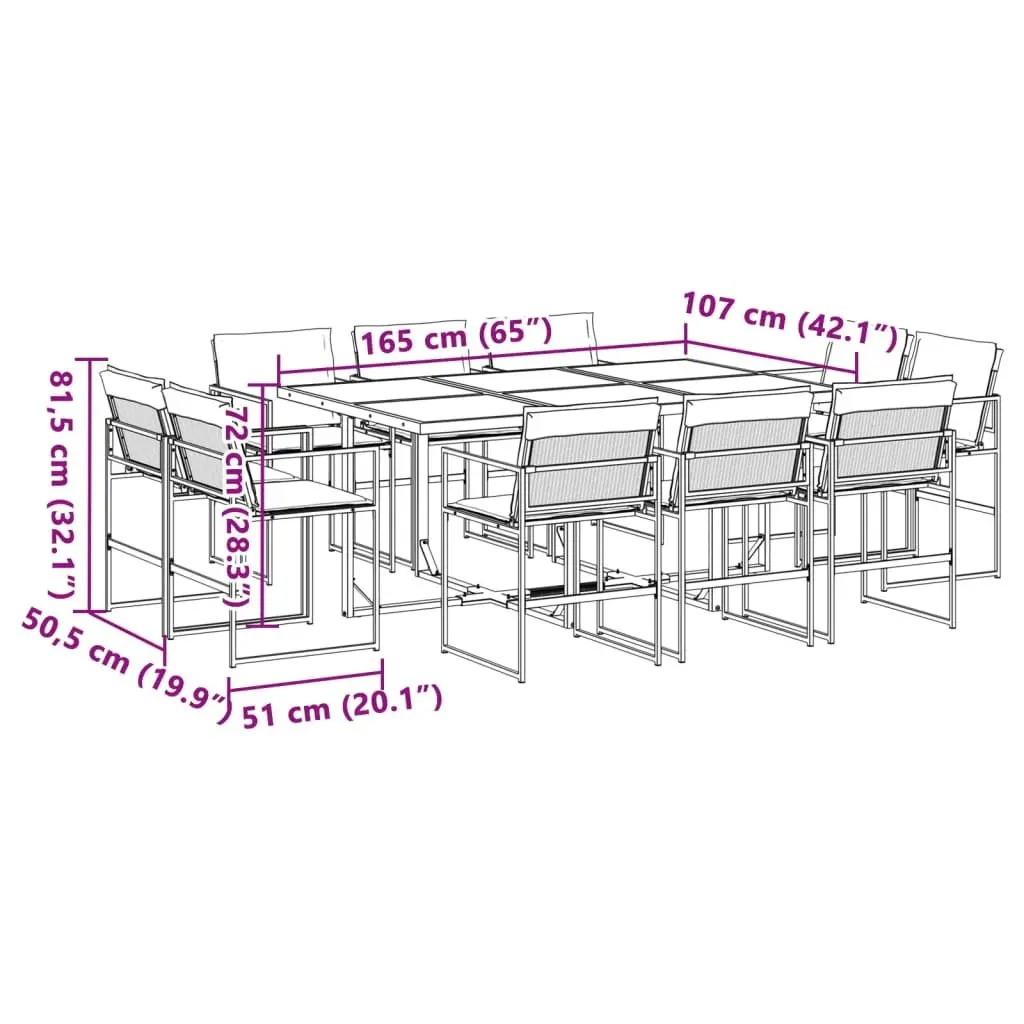 Outdoor Dining Set 11 Piece Textilene Chairs and Tempered Glass Table Black