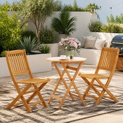 3 Piece Folding Bistro Set Solid Acacia Wood Outdoor Garden Patio Dining