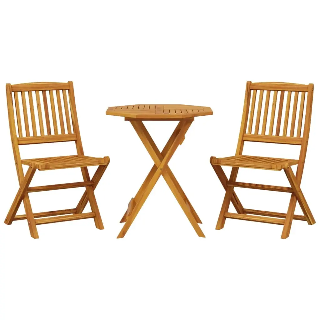 Folding Bistro Set 3 Piece Solid Acacia Wood Outdoor Dining Garden Patio