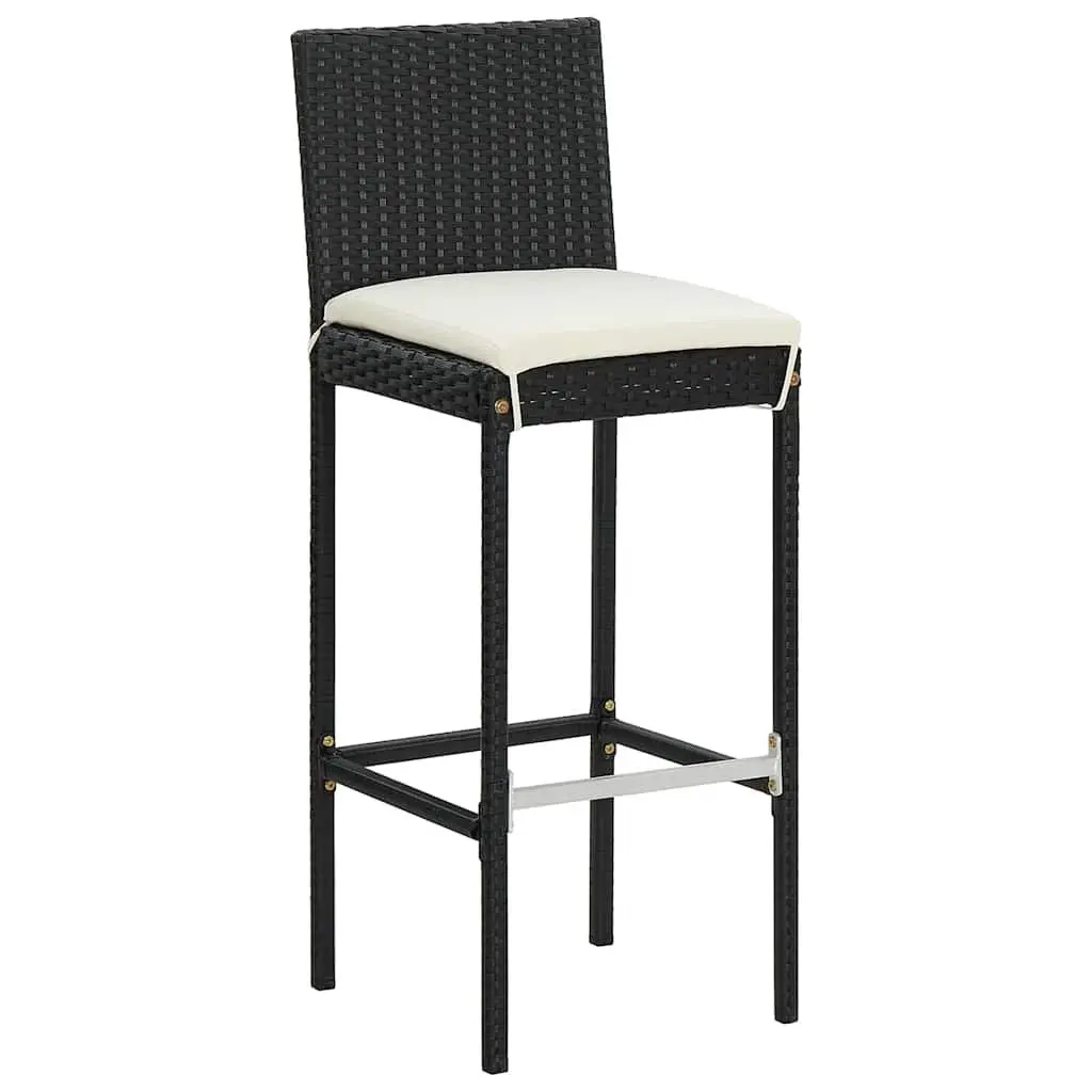 5 Piece Garden Bar Set Black Acacia Wood Poly Rattan Outdoor Dining Stools Table