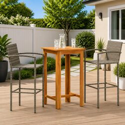 Elegant Grey Outdoor Bar Set with Rattan and Wood