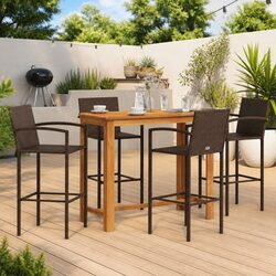 Garden Bar Set 5 Piece Brown Outdoor Furniture PE Rattan Acacia Wood Patio