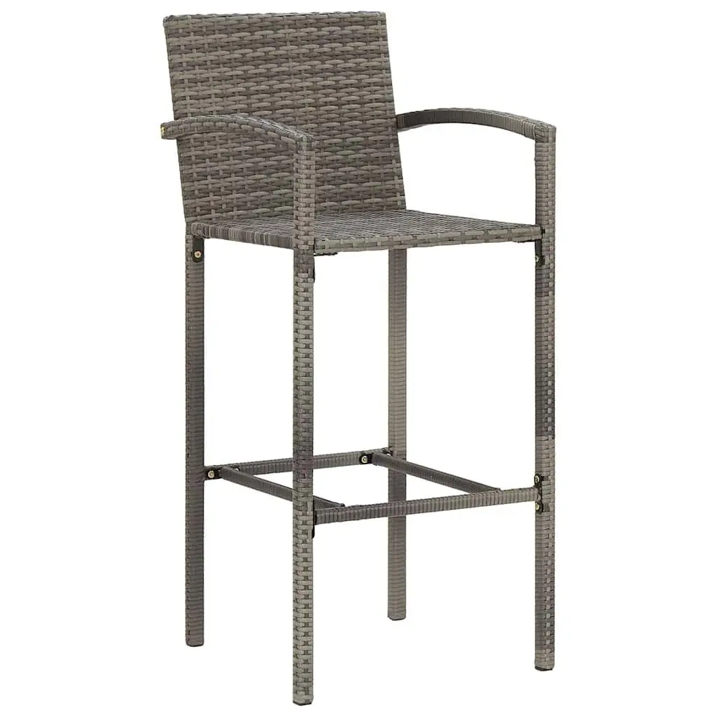 Garden Bar Set 7 Piece Grey Outdoor Bar Table and Stools Acacia Wood Poly Rattan