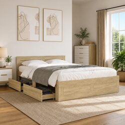 Bed Frame with Headboard Sonoma Oak 135x190 cm Slatted Base Storage Drawers
