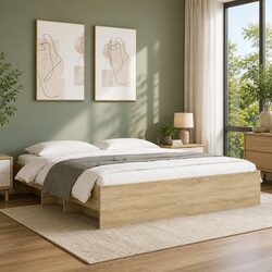 King Bed Frame Sonoma Oak Engineered Wood Slatted Base Storage Compartments