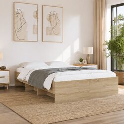 Bed Frame 135x190 cm Engineered Wood Slatted Base Storage Compartments Brown