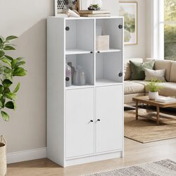 White Highboard Storage Cabinet with Doors Engineered Wood Buffet Sideboard