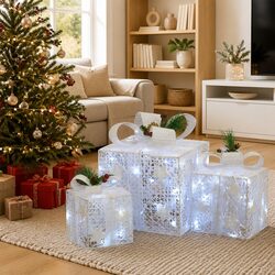 Decorative Christmas Gift Boxes 3 pcs White LED Lights 8 Effects Indoor Outdoor